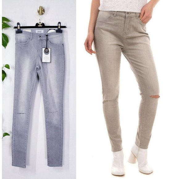 NWT SEVEN7 Women's Light Grey Washed Cropped Skinny Jeans 25 Ripped High Rise‎ - Picture 1 of 12